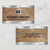 Metal Rivets Brown Leather | Monogram Business Car Visitenkarte (Vorne/Hinten)