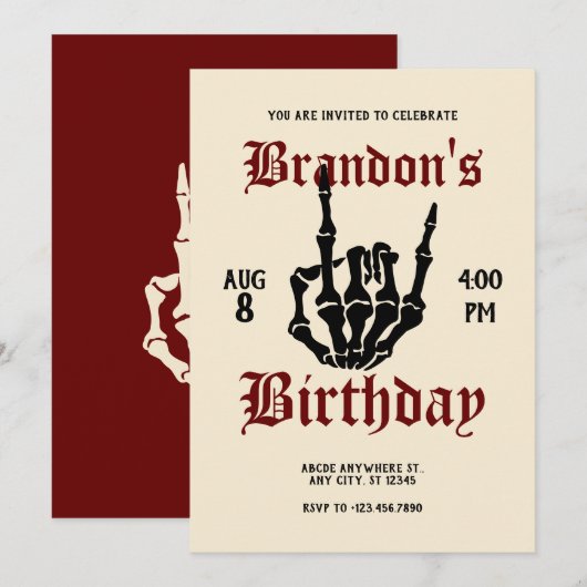 Metal Rock Birthday Einladung (Vorne/Hinten)
