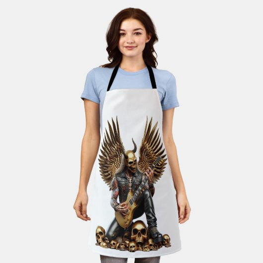 Metal Rockgitarrist Totenkopf Skelettfinger Schürze (Getragen)