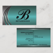 Metal silber, aquamarin, auffällig, monogramm visitenkarte (Vorne/Hinten)