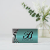 Metal silber, aquamarin, auffällig, monogramm visitenkarte (Stehend Vorderseite)