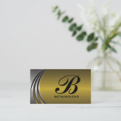 Metal silber grau, goldfarbenes Monogramm Visitenkarte (Stehend Vorderseite)