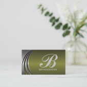 Metal silber grau, olivgrün monogramm visitenkarte (Stehend Vorderseite)