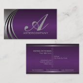 Metal silber, lila, auffällig, monogramm visitenkarte (Vorne/Hinten)