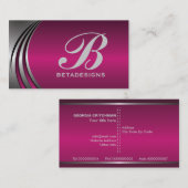 Metal silbergraue Fuchsie, auffälliges Monogramm Visitenkarte (Vorne/Hinten)