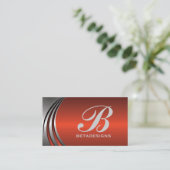 Metal silbergraues, rot-orangefarbenes Monogramm Visitenkarte (Stehend Vorderseite)