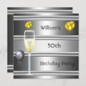 Metal Silver Black 50. Geburtstagsmenne Einladung (Vorne/Hinten)