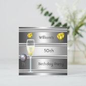 Metal Silver Black 50. Geburtstagsmenne Einladung (Stehend Vorderseite)