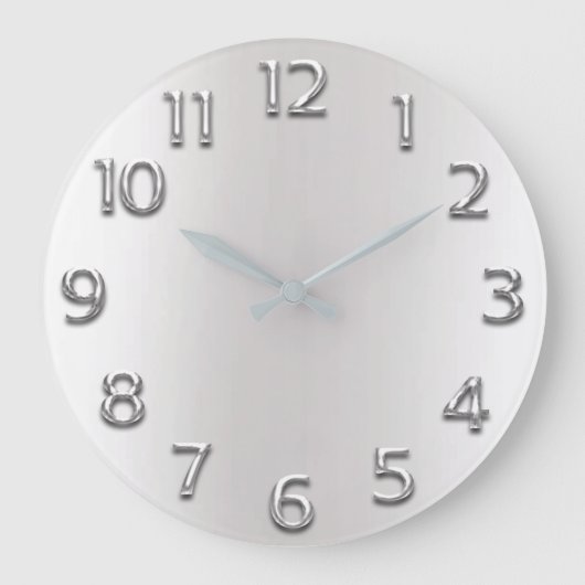 Metal Silver Gray Gray Arabic Numbers Minimalismus Große Wanduhr (Vorderseite)