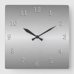 Metal Silver Look with White Numbers Quadratische Wanduhr