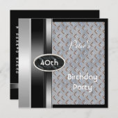 Metal Silver Mens 40. Geburtstag Bronze Man Einladung (Vorne/Hinten)