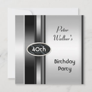 Metal Silver White Mens 40. Geburtstag Party Man Einladung