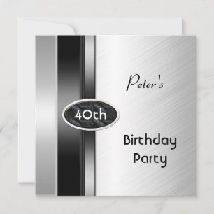 Metal Silver White Mens 40. Geburtstag Party Man Einladung