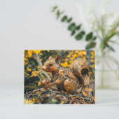 Metal Squirrel on Branch in autumn Postkarte (Stehend Vorderseite)
