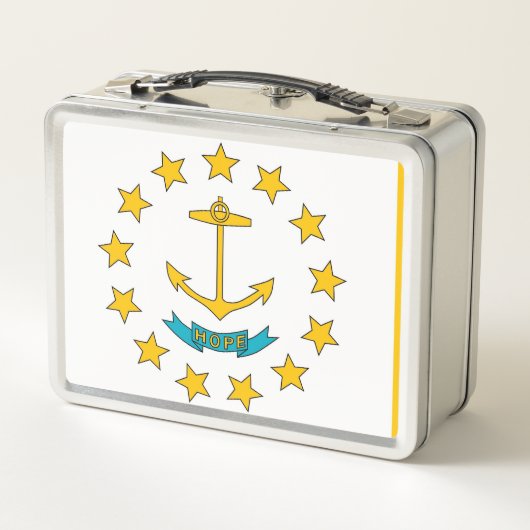 Metal Stainless Lunchbox mit der Flagge von Rhode  (Rückseite)