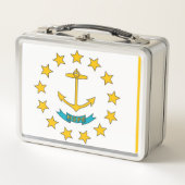 Metal Stainless Lunchbox mit der Flagge von Rhode (Vorderseite)