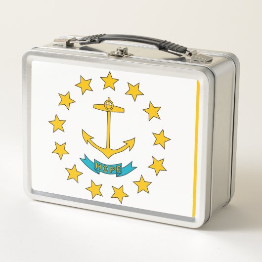 Metal Stainless Lunchbox mit der Flagge von Rhode  (Vorderseite)