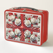 Metal Stainless Lunchbox mit englischer Rose Desig (Vorderseite)