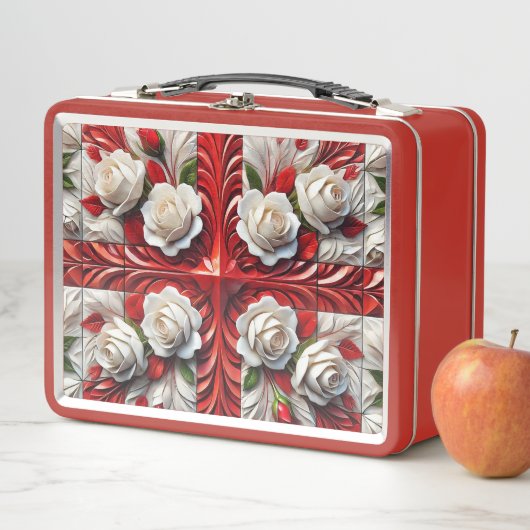 Metal Stainless Lunchbox mit englischer Rose Desig (Beispiel)