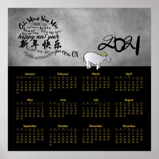 Metal Vietnamesisch Ox New Year 2021 Calendar Poster (Vorne)