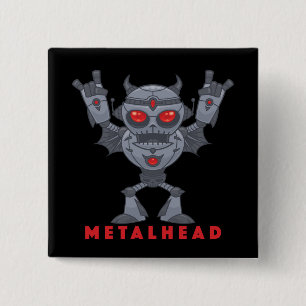 Metalhead - Schwermetall-Roboter-Teufel - mit Text Button