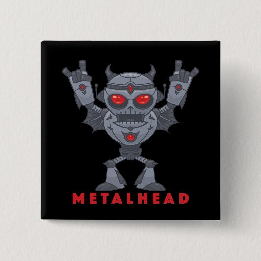 Metalhead - Schwermetall-Roboter-Teufel - mit Text Button (Vorderseite)