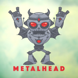 Metalhead - Schwermetall-Roboter-Teufel - mit Text Fensteraufkleber