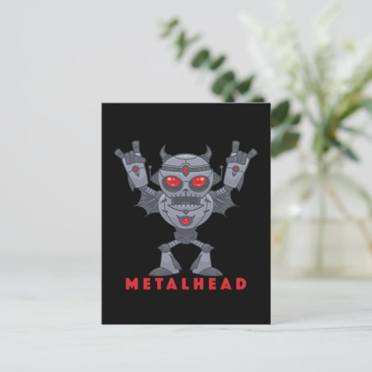 Metalhead - Schwermetall-Roboter-Teufel - mit Text Postkarte (Stehend Vorderseite)
