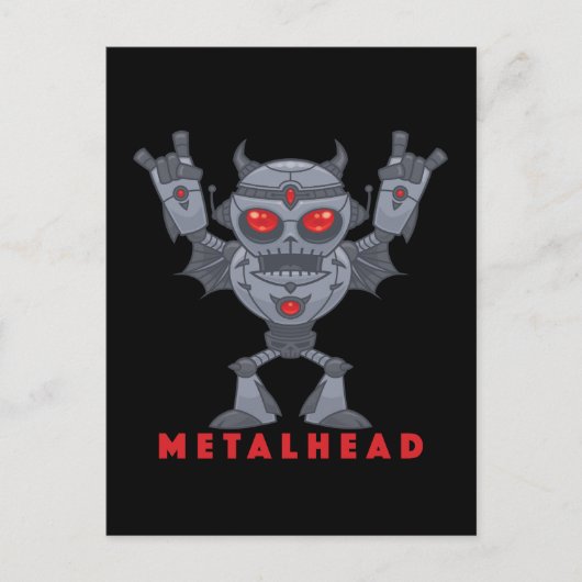 Metalhead - Schwermetall-Roboter-Teufel - mit Text Postkarte (Vorderseite)