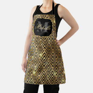 Metalisch Schwarz & Gold Glitter Glam Art Deco Schürze
