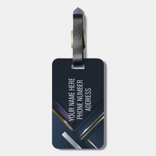 Metall-3-D-Look Kalligrafie Gold Monogram Black Gepäckanhänger (Rückseite vertikal)