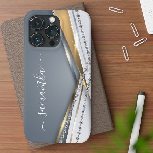 Metall-3-D-Look Kalligrafie Gold Monogram Diamond Case-Mate iPhone Hülle