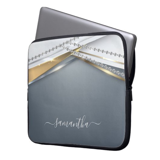 Metall-3-D-Look Kalligrafie Gold Monogram Diamond Laptopschutzhülle (Vorderseite Links)