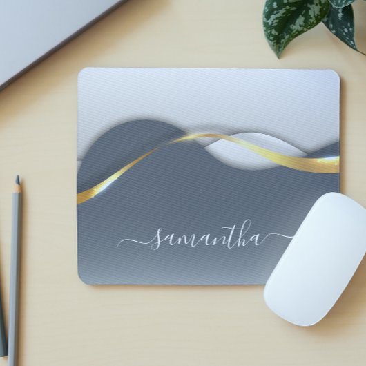 Metall-3-D-Look Kalligrafie Gold Monogram Wave Mousepad