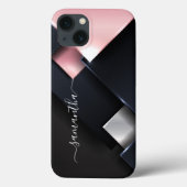 Metall 3-D Monogramm Rosa Schwarze Quadrate Case-Mate iPhone Hülle (Rückseite)