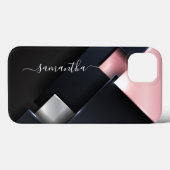 Metall 3-D Monogramm Rosa Schwarze Quadrate Case-Mate iPhone Hülle (Rückseite (Horizontal))