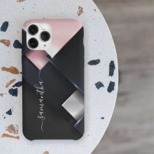 Metall 3-D Monogramm Rosa Schwarze Quadrate Case-Mate iPhone Hülle