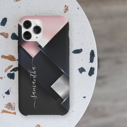 Metall 3-D Monogramm Rosa Schwarze Quadrate Case-Mate iPhone Hülle