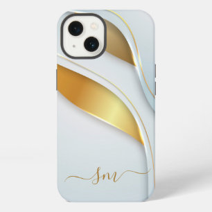Metall 3-D Optik Kalligrafie Initialen Gold Weiß iPhone 13 Hülle