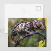 Metall-Chamäleon auf Zweig sitzend Postkarte (Vorne/Hinten)