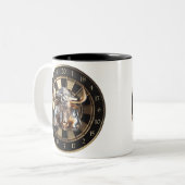 Metall Dartboard mit Bulle - golden Bull Zweifarbige Tasse (Vorderseite Links)