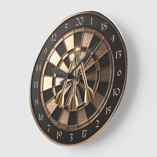 Metall Dartboard mit Dartpfeilen Gold Metalleffekt Große Wanduhr (Winkel)