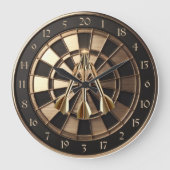 Metall Dartboard mit Dartpfeilen Gold Metalleffekt Große Wanduhr (Vorderseite)