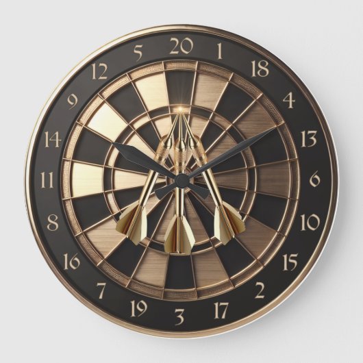 Metall Dartboard mit Dartpfeilen Gold Metalleffekt Große Wanduhr (Vorderseite)