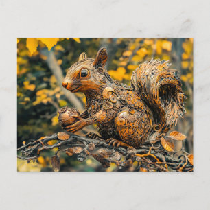 Metall-Eichhörnchen auf Ast im Herbst Postkarte