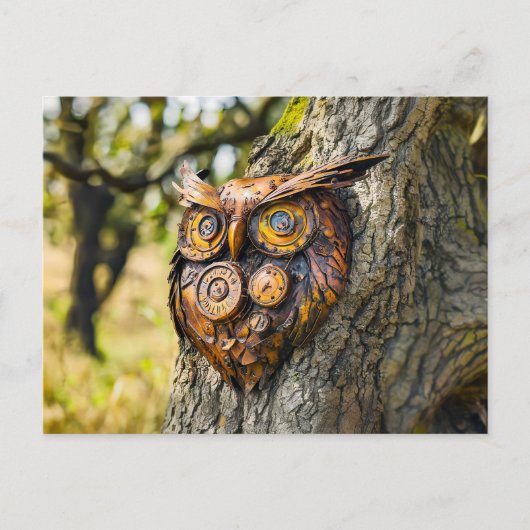 Metall-Eulen-Gartenskulptur Postkarte (Vorderseite)