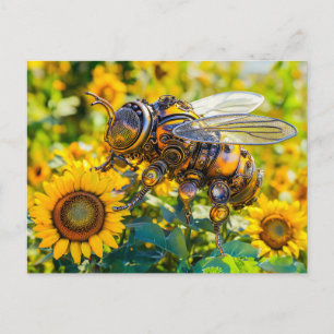 Metall-Hummel auf Sonnenblume im Sommer Postkarte
