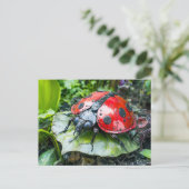 Metall-Marienkäfer auf Blatt Postkarte (Stehend Vorderseite)