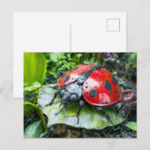 Metall-Marienkäfer auf Blatt Postkarte (Vorne/Hinten)