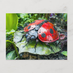 Metall-Marienkäfer auf Blatt Postkarte